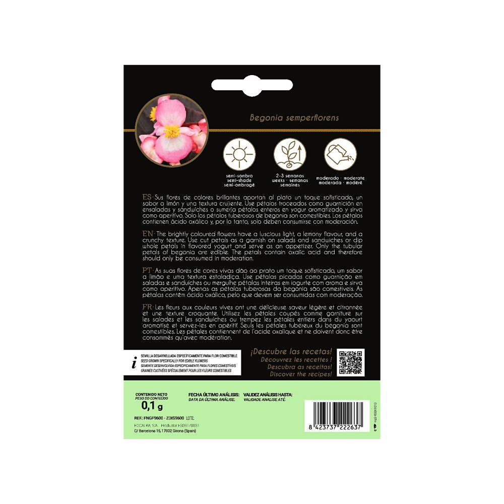 BEGONIA. Flor comestible, 0,1g | Garden Rivas