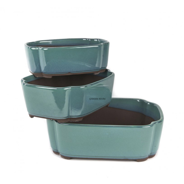 Maceta oval, 16-21,5cm. Japonesa esmaltado verde.
