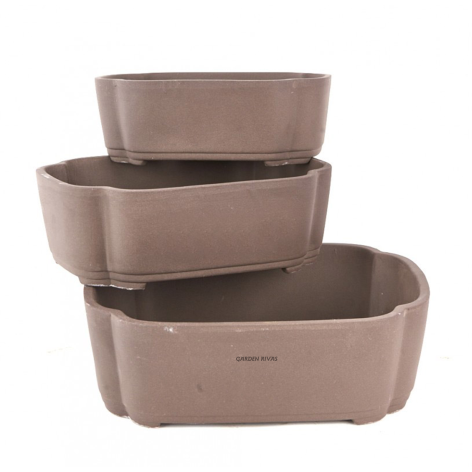 Maceta oval, 16-21,5cm. Japonesa de gres SIN esmaltar.