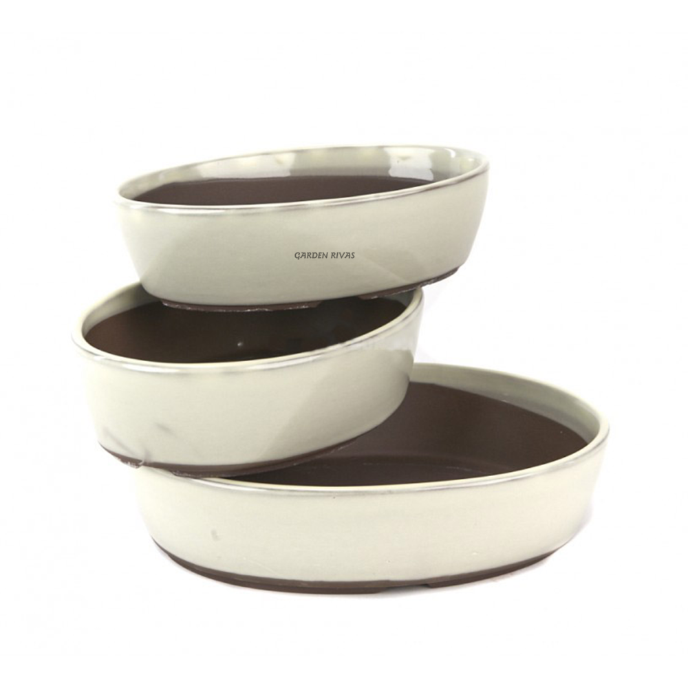 Maceta oval, 17,5-21,5cm. Japonesa esmaltado crema.