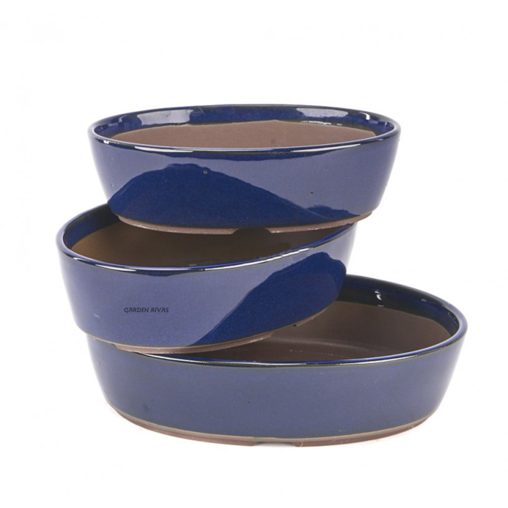 Maceta oval, 17,5-22cm. Japonesa esmaltado azul.