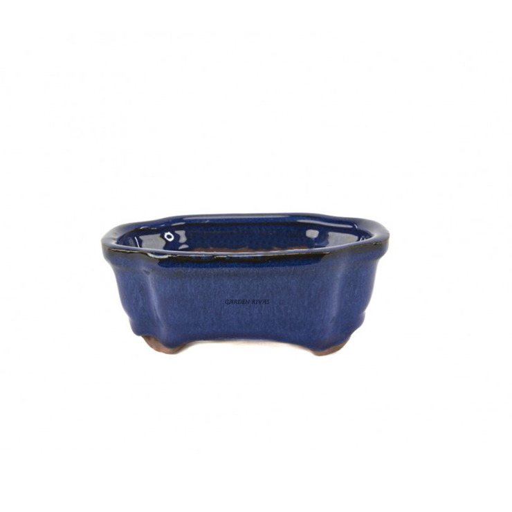 Maceta oval, 16cm. Cerámica Yixing azul
