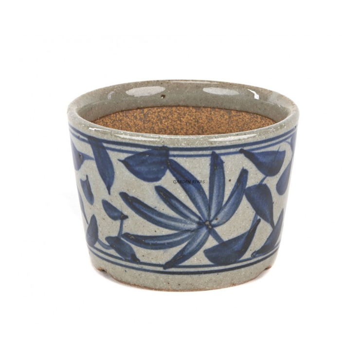 Maceta redonda, 9 cm. Japonesa azul y blanco de gres