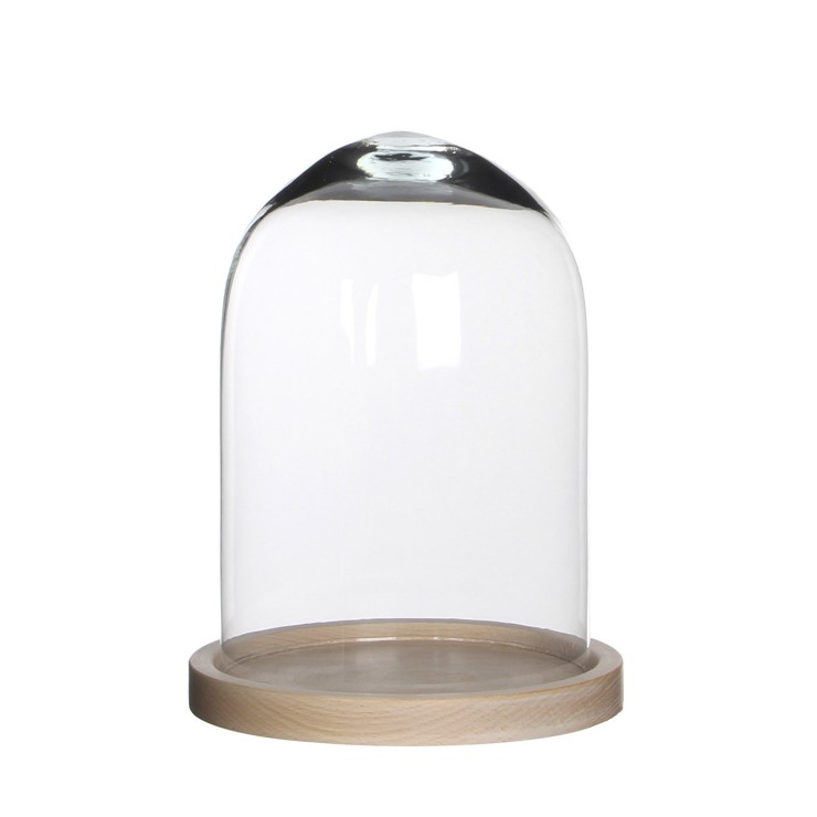 HELLA. Cúpula de cristal con base de madera, 17x23cm