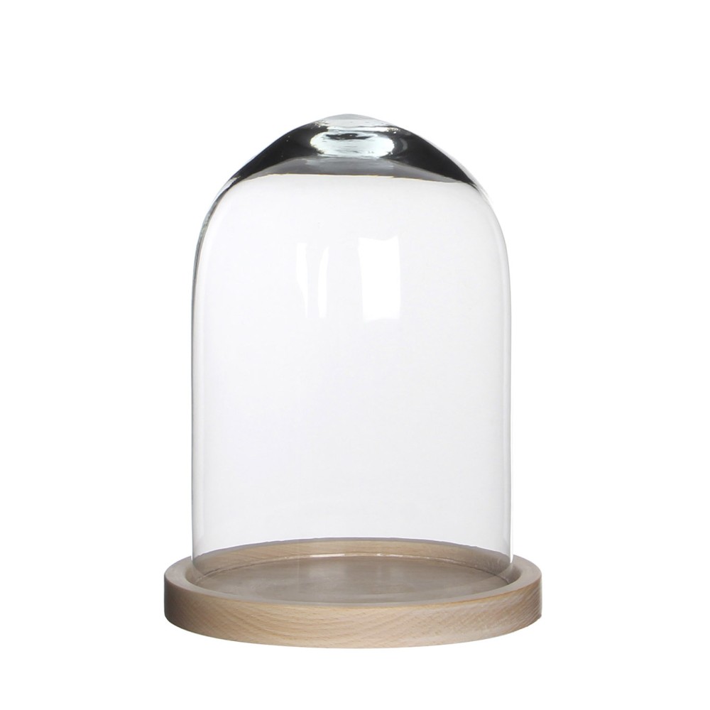HELLA. Cúpula de cristal con base de madera, 17x23cm
