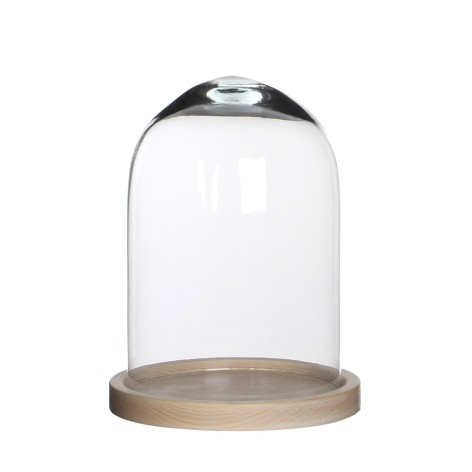 HELLA. Cúpula de cristal con base de madera, 17x23cm