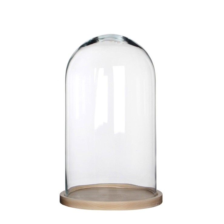 HELLA. Cúpula de cristal con base de madera, 23x38cm