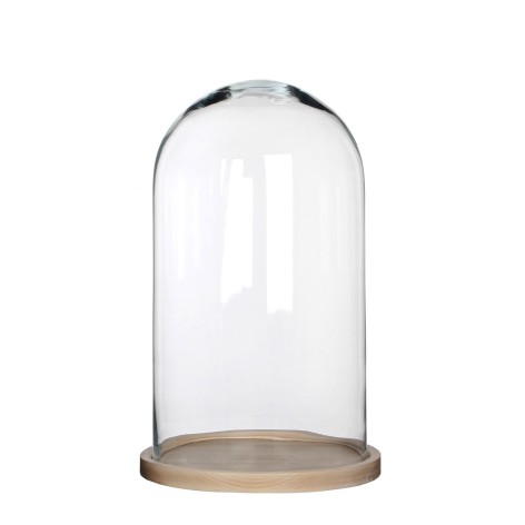 HELLA. Cúpula de cristal con base de madera, 23x38cm